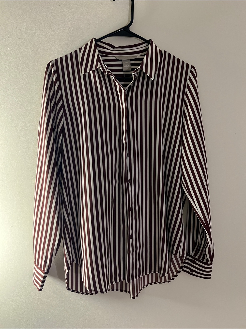 H&M Striped Button-Up Blouse in Burgundy and White